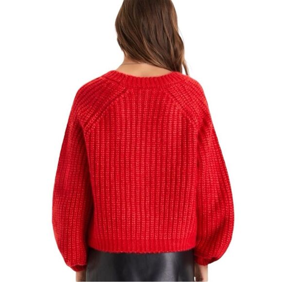 Jessica Simpson Red Cropped Wool Cardigan with Rhinestone Buttons Size Medium - Picture 12 of 14